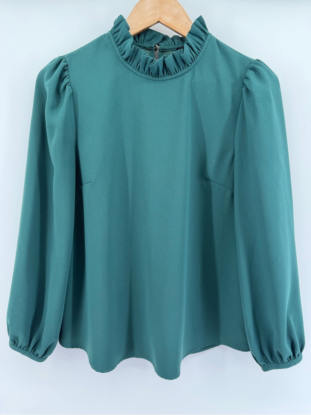 J. Crew Green Ruffled Mock Neck Long Sleeve Blouse